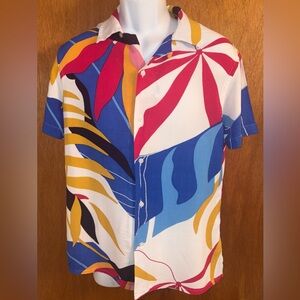 Express Mens Floral Print Button Short Sleeve Shirt Sz. S